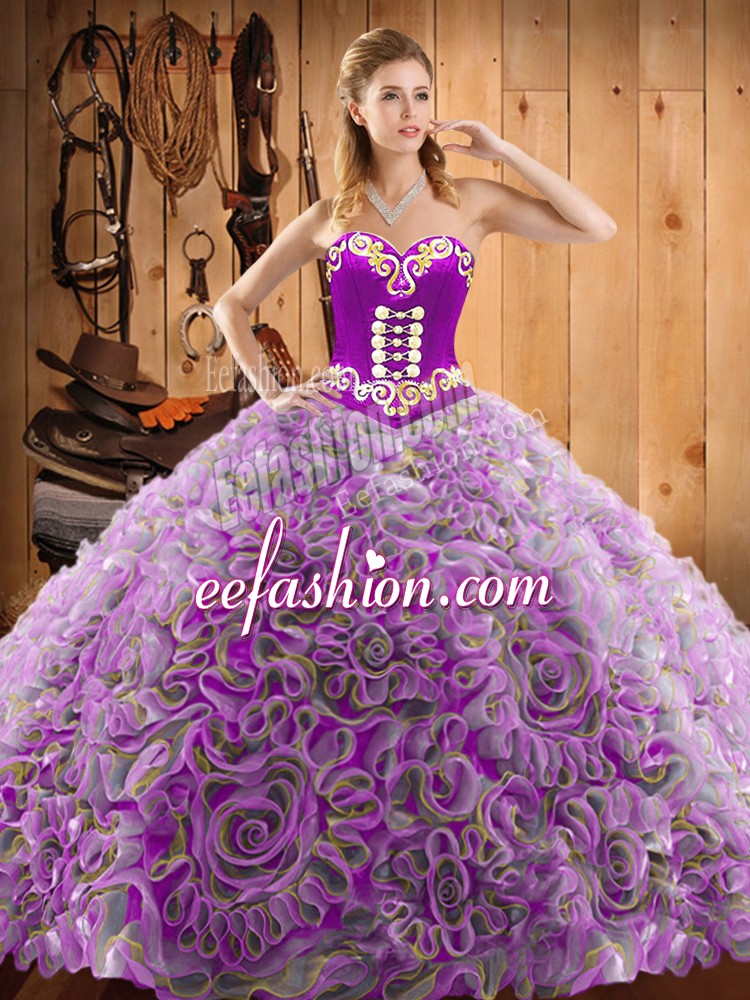 Dazzling Multi-color Ball Gown Prom Dress Military Ball and Sweet 16 and Quinceanera with Embroidery Sweetheart Sleeveless Sweep Train Lace Up