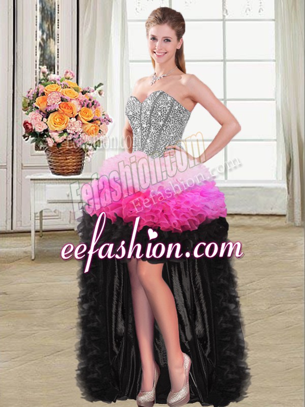 Excellent Sleeveless Organza High Low Lace Up Evening Dress in Multi-color with Beading and Ruffles