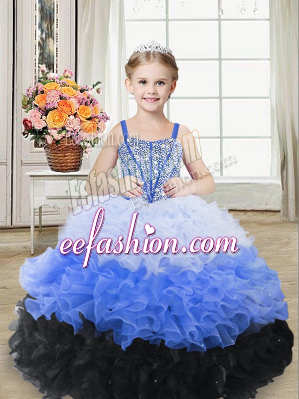  Multi-color Organza Lace Up High School Pageant Dress Sleeveless Floor Length Beading and Ruffles