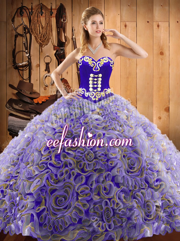 Fabulous Sweetheart Sleeveless Sweep Train Lace Up Vestidos de Quinceanera Multi-color Satin and Fabric With Rolling Flowers