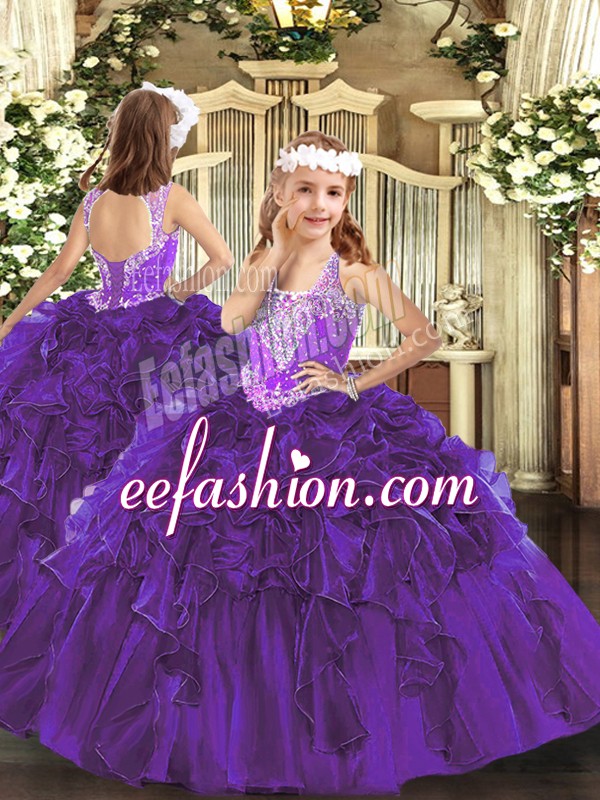  Sleeveless Beading and Ruffles Lace Up Pageant Dress Wholesale