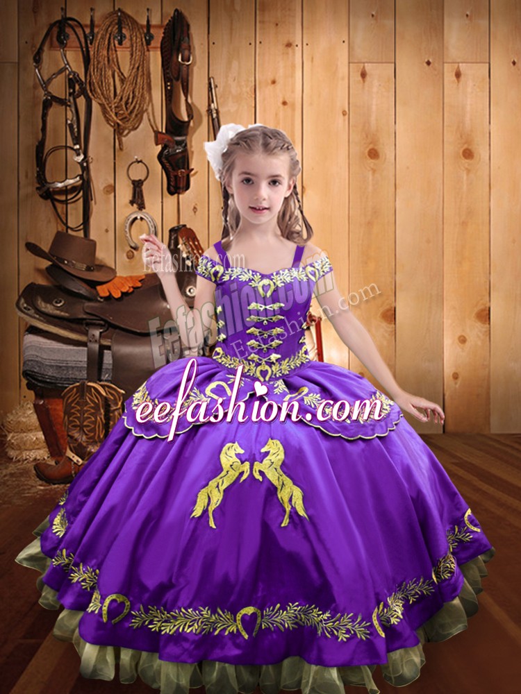  Sleeveless Lace Up Floor Length Beading and Embroidery Pageant Gowns For Girls