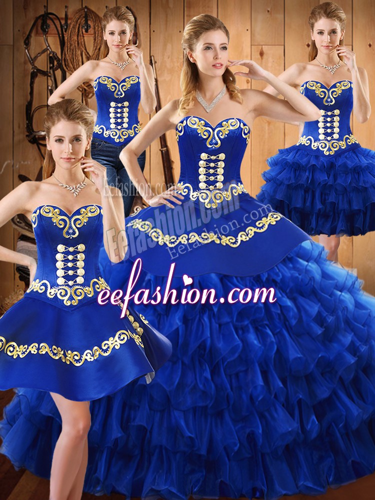  Ball Gowns Sweet 16 Dresses Blue Sweetheart Tulle Sleeveless Floor Length Lace Up