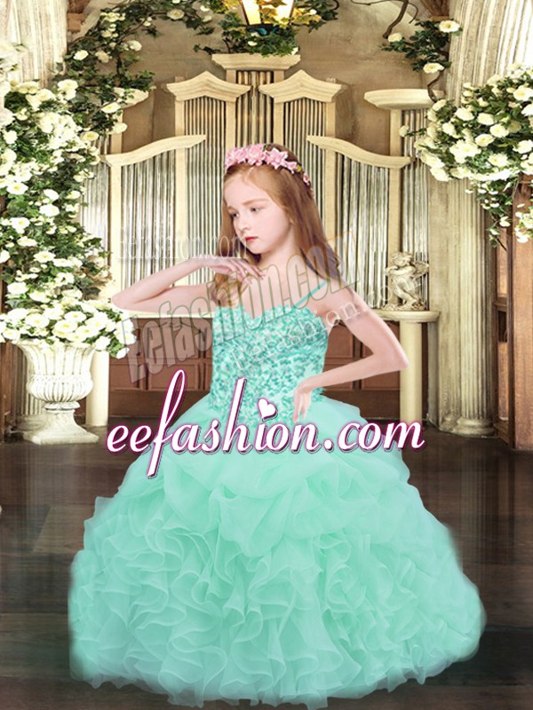 Fancy Floor Length Ball Gowns Sleeveless Apple Green Little Girls Pageant Gowns Lace Up