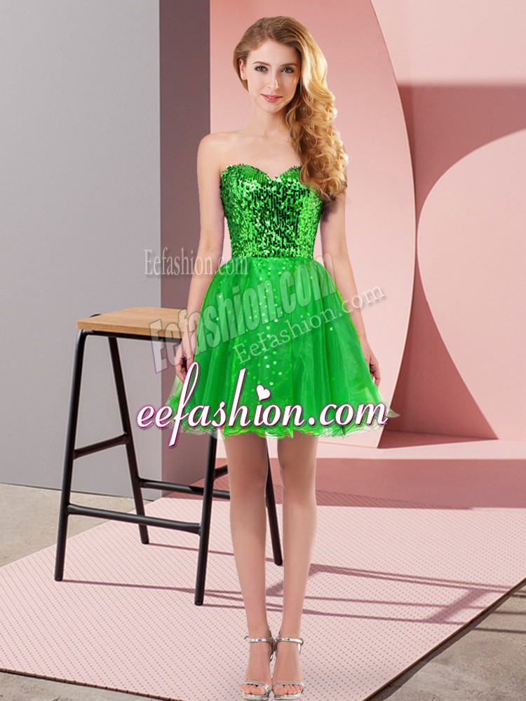  Green Tulle Zipper Prom Evening Gown Sleeveless Mini Length Sequins