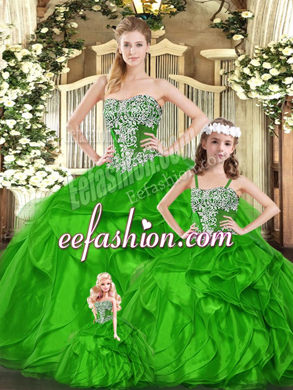  Floor Length Ball Gowns Sleeveless Green Quinceanera Dress Lace Up