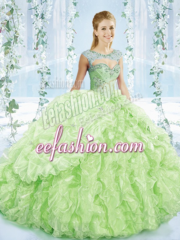  Yellow Green Quinceanera Gown Sweetheart Sleeveless Brush Train Lace Up