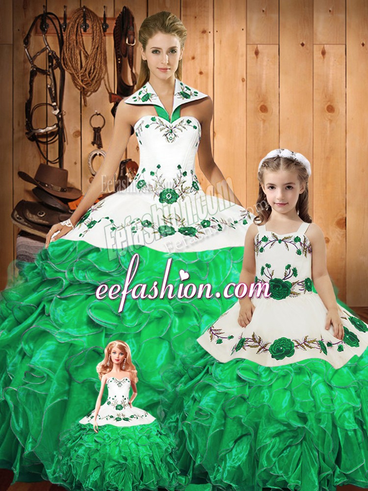  Tulle Sleeveless Floor Length Quinceanera Gown and Embroidery and Ruffles and Bowknot