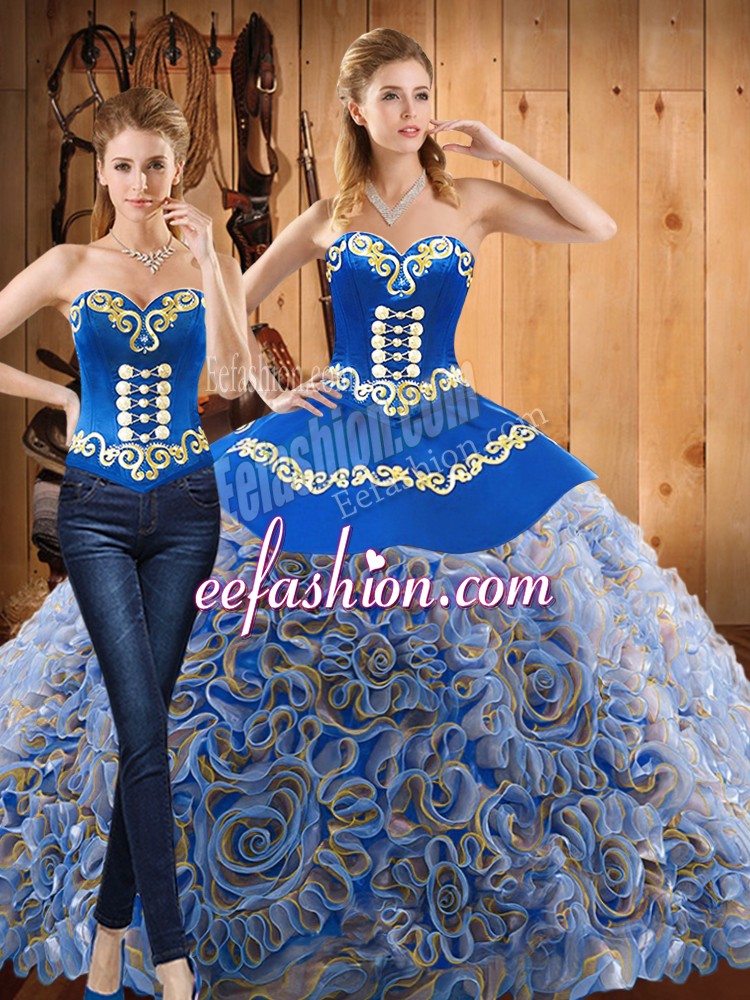 Sexy Multi-color Sweetheart Lace Up Embroidery Quinceanera Gowns Sweep Train Sleeveless
