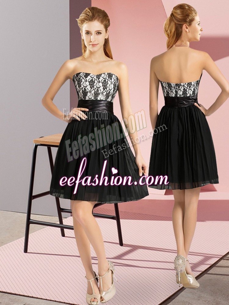 Custom Design Black Chiffon Zipper Sweetheart Sleeveless Mini Length Homecoming Dress Lace
