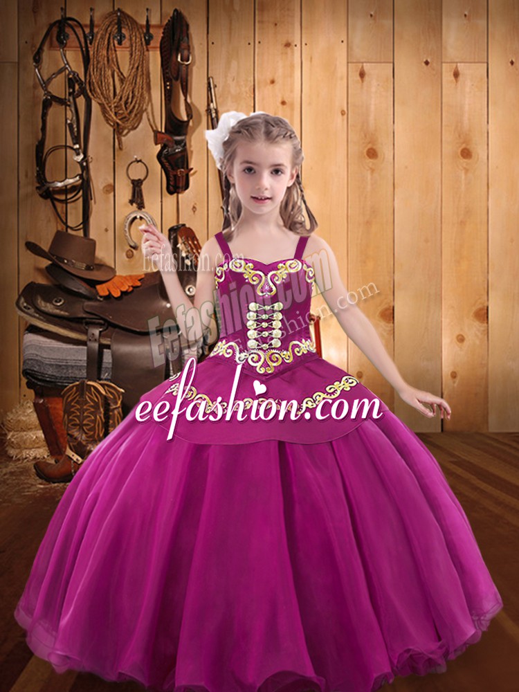 New Arrival Organza Sleeveless Floor Length Kids Formal Wear and Embroidery and Ruffles