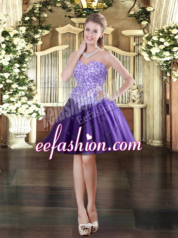 Luxurious Purple Lace Up Prom Dress Appliques Sleeveless Mini Length