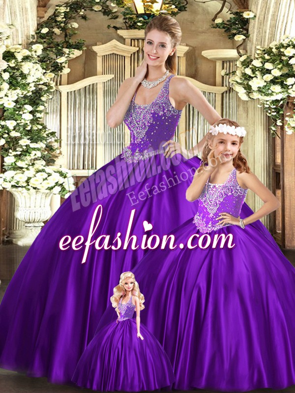 Custom Design Organza Sleeveless Floor Length Sweet 16 Dresses and Beading