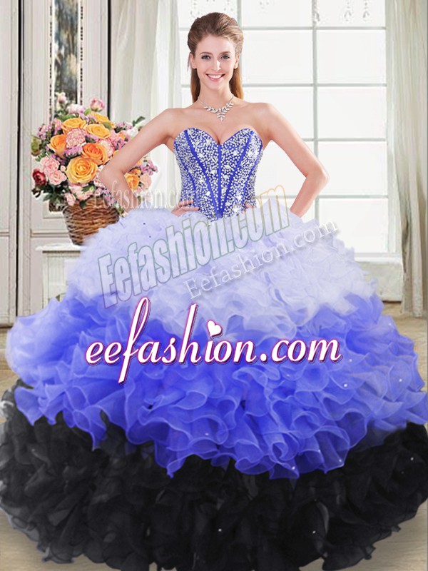  Sweetheart Sleeveless Organza Quinceanera Dress Beading and Ruffles Lace Up