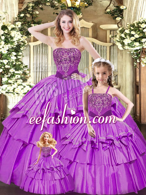  Ball Gowns Sweet 16 Quinceanera Dress Lilac Sweetheart Organza Sleeveless Floor Length Lace Up