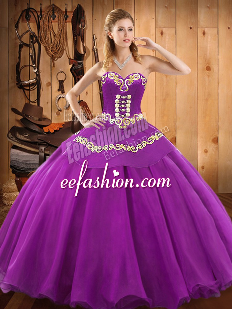  Floor Length Purple 15th Birthday Dress Sweetheart Sleeveless Lace Up