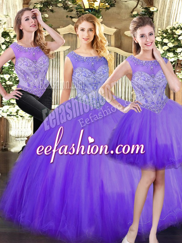  Beading Ball Gown Prom Dress Eggplant Purple Zipper Sleeveless Floor Length