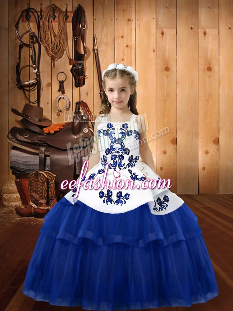  Blue Sleeveless Tulle Lace Up Pageant Dress for Womens for Sweet 16 and Quinceanera
