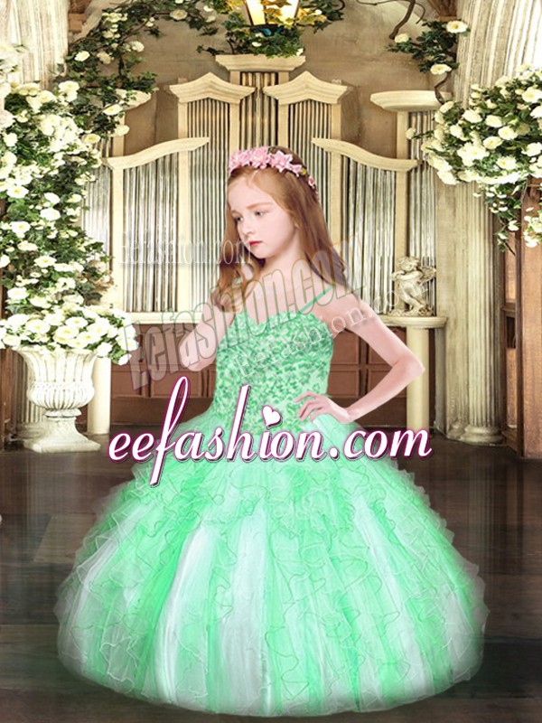 Best Apple Green Sleeveless Organza Lace Up Pageant Gowns For Girls for Party and Quinceanera