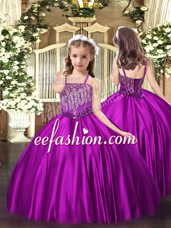  Sleeveless Beading Lace Up Custom Made Pageant Dress