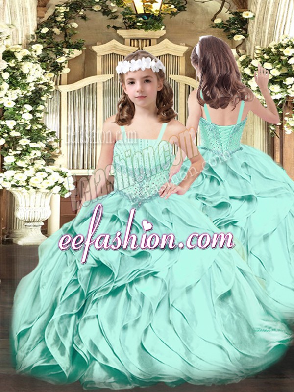 Fashion Sleeveless Beading and Ruffles Lace Up Kids Pageant Dress