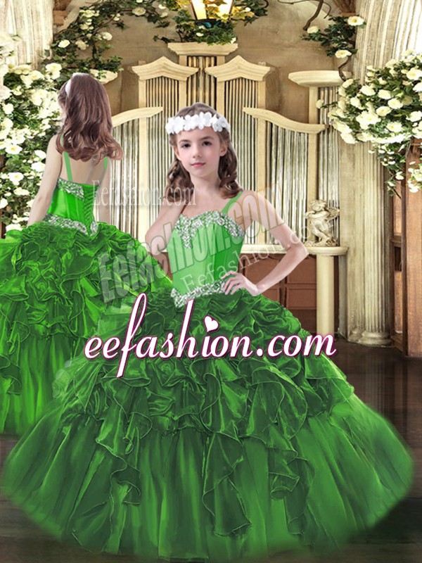 Great Organza Sleeveless Floor Length Pageant Dress for Teens and Beading and Ruffles