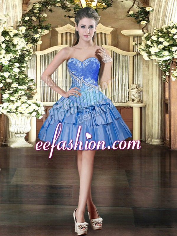  Baby Blue Lace Up Sweetheart Beading and Ruffled Layers Prom Dresses Organza Sleeveless