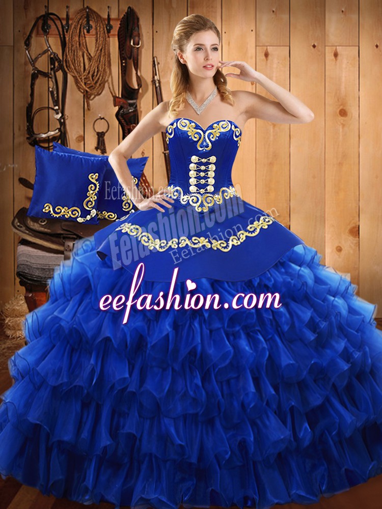 Floor Length Ball Gowns Sleeveless Blue Sweet 16 Quinceanera Dress Lace Up