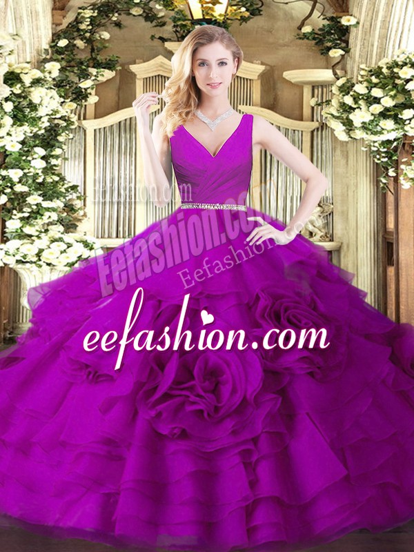 Lovely Sleeveless Zipper Floor Length Beading Ball Gown Prom Dress