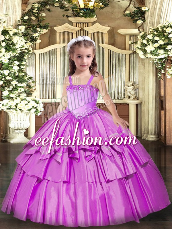 Cheap Appliques and Ruffled Layers Child Pageant Dress Lilac Lace Up Sleeveless Floor Length