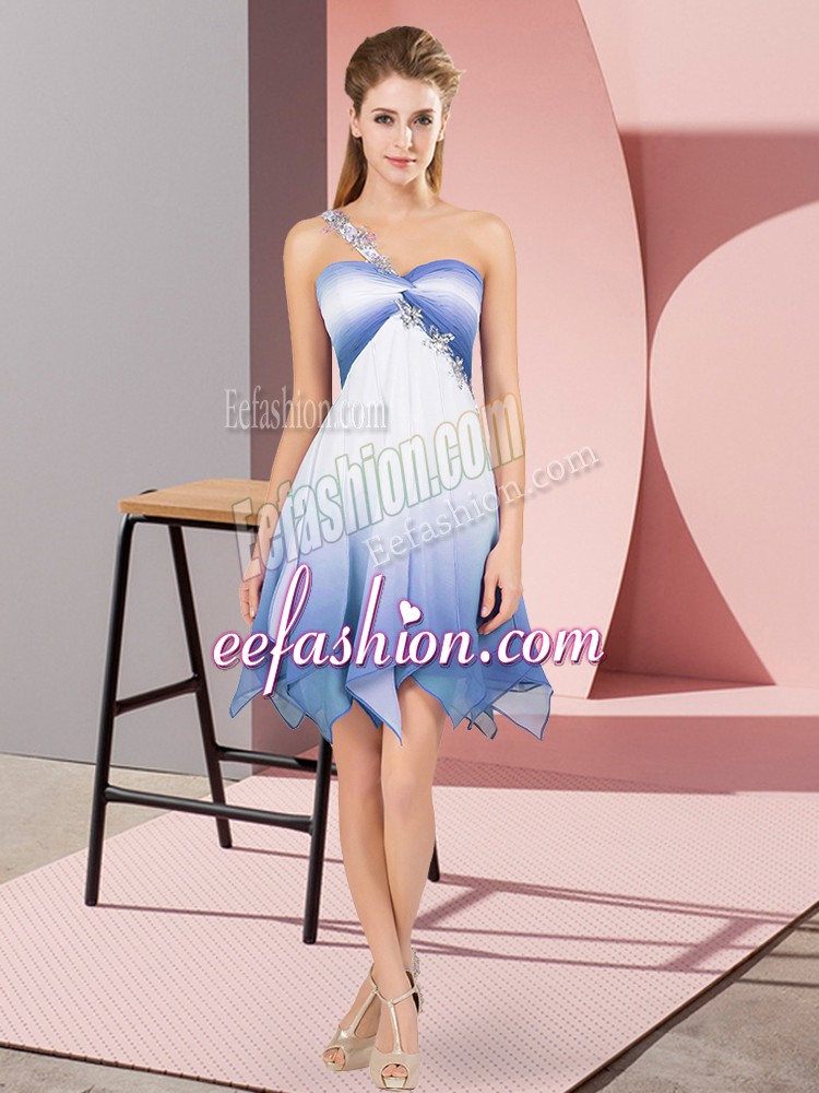  Multi-color Lace Up One Shoulder Beading Prom Party Dress Fading Color Sleeveless
