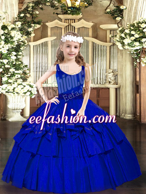 Super Beading Pageant Dress Royal Blue Zipper Sleeveless Floor Length