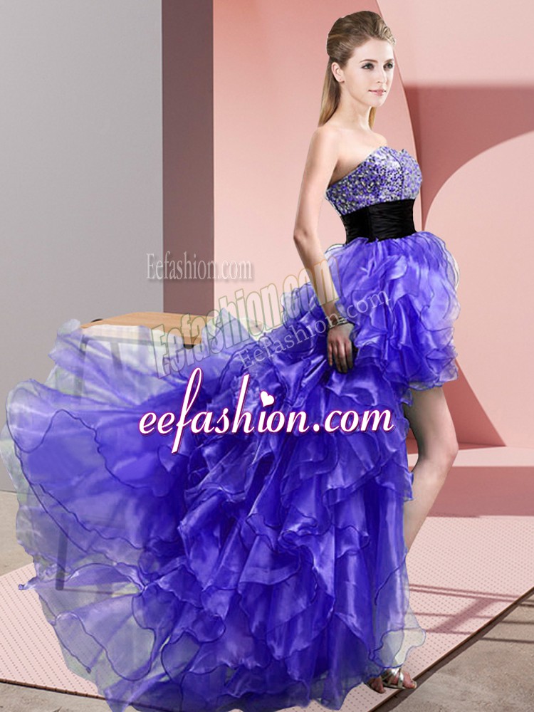 Romantic Purple Lace Up Sweetheart Beading and Ruffles Prom Party Dress Organza Sleeveless