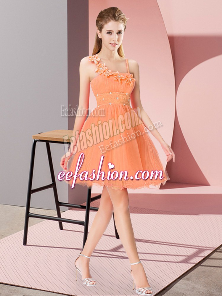 Fancy Organza Sleeveless Mini Length Prom Dresses and Beading and Hand Made Flower