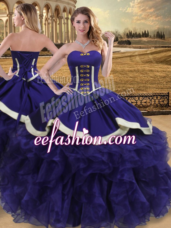 Lovely Purple Sleeveless Organza Lace Up Quince Ball Gowns for Sweet 16 and Quinceanera