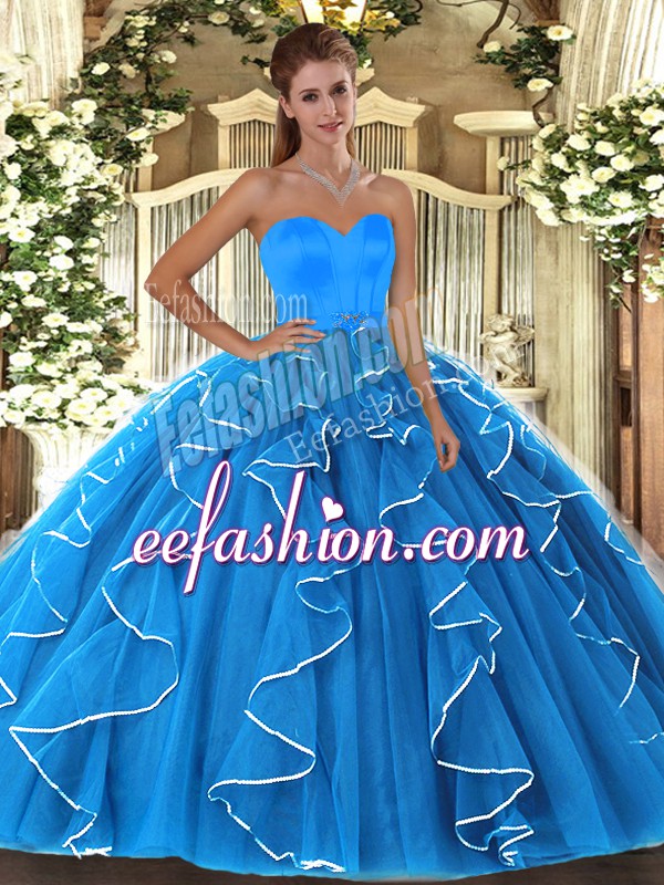 New Style Baby Blue Sleeveless Organza Lace Up Quinceanera Dress for Military Ball and Sweet 16 and Quinceanera