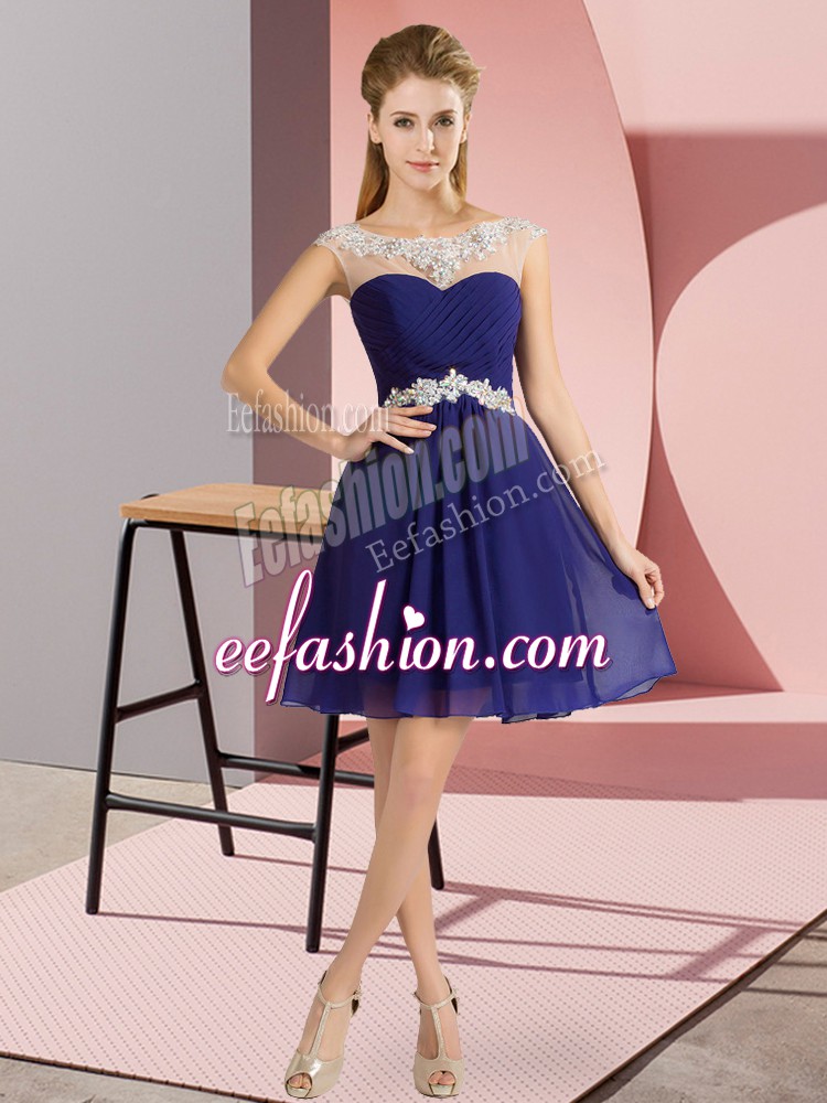 Suitable Scoop Cap Sleeves Chiffon Prom Evening Gown Beading Lace Up