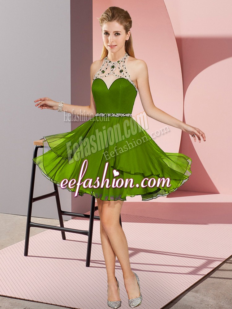  Mini Length Empire Sleeveless Olive Green Prom Party Dress Zipper