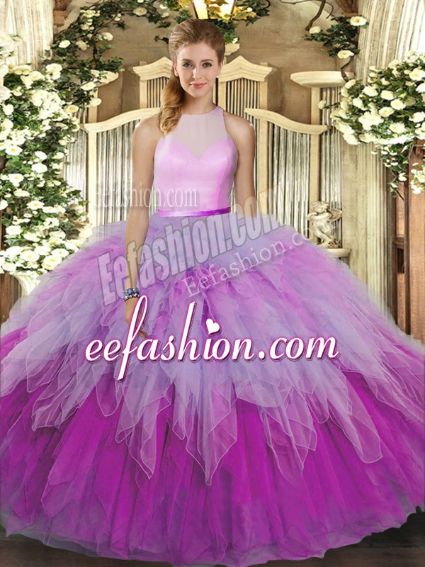 Clearance Ruffles Sweet 16 Quinceanera Dress Multi-color Backless Sleeveless Floor Length