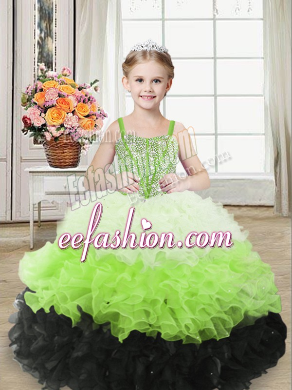 Customized Multi-color One Shoulder Neckline Beading and Ruffles Little Girls Pageant Gowns Sleeveless Zipper