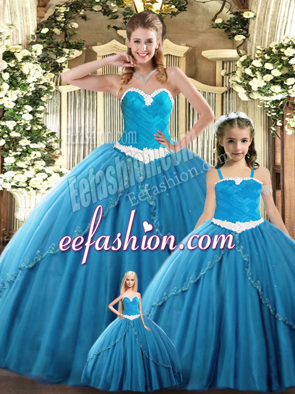 Artistic Teal Tulle Lace Up Sweetheart Sleeveless Floor Length Quinceanera Dress Ruching