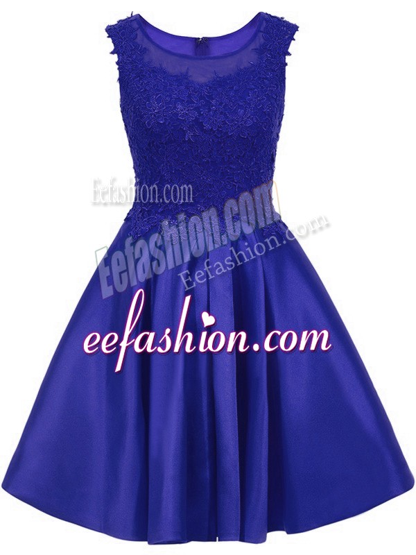  Blue Sleeveless Mini Length Lace Zipper Dama Dress for Quinceanera