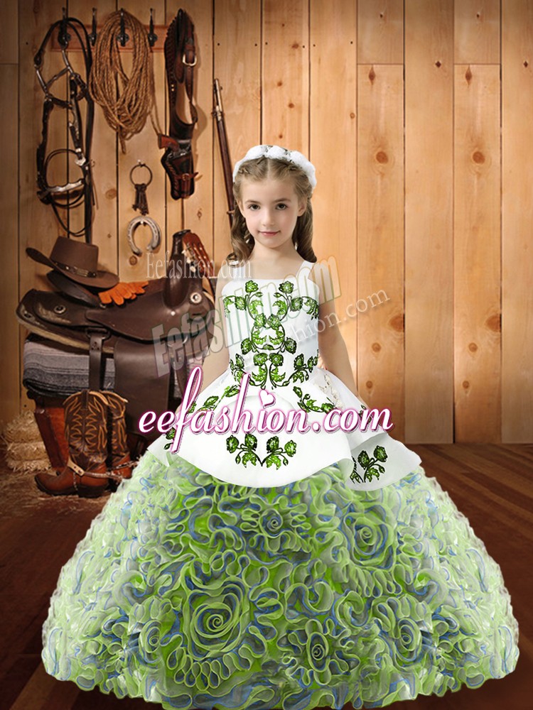 New Arrival Multi-color Little Girls Pageant Gowns Sweet 16 and Quinceanera with Embroidery and Ruffles Straps Sleeveless Lace Up