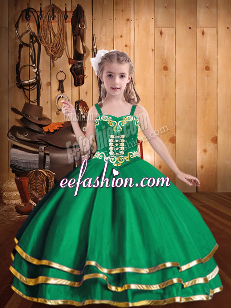  Green Sleeveless Organza Lace Up Little Girls Pageant Dress for Party and Sweet 16 and Quinceanera and Wedding Party