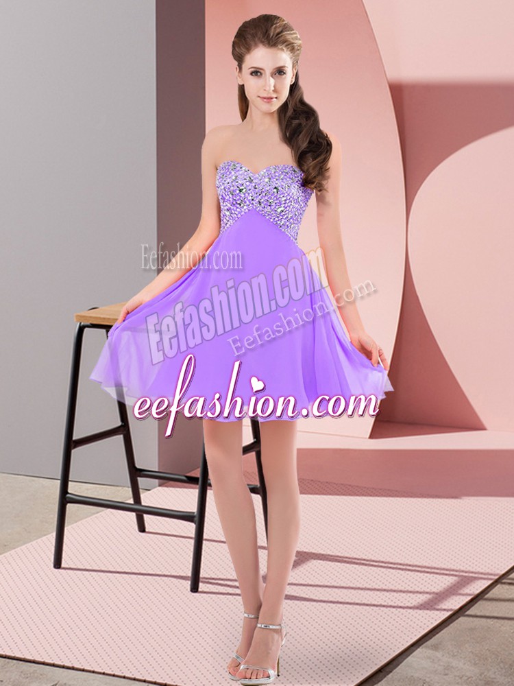Modern Lavender Sleeveless Chiffon Lace Up Prom Party Dress for Prom and Party