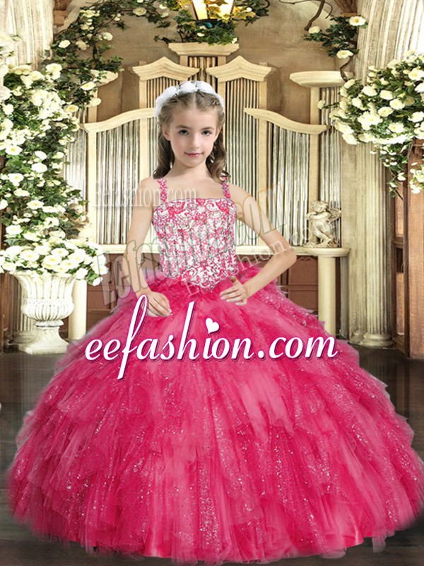 Customized Organza Sleeveless Floor Length Little Girl Pageant Dress and Beading and Ruffles