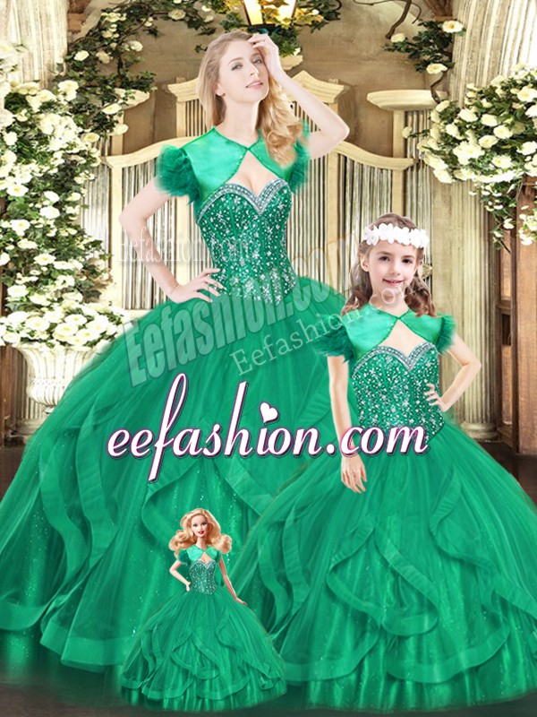  Turquoise Sleeveless Organza Lace Up Sweet 16 Quinceanera Dress for Military Ball and Sweet 16 and Quinceanera