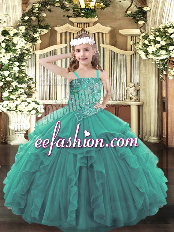 Fantastic Tulle Sleeveless Floor Length Pageant Dress Womens and Beading and Ruffles