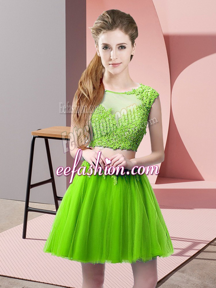  Mini Length Zipper Prom Gown for Prom and Party with Appliques