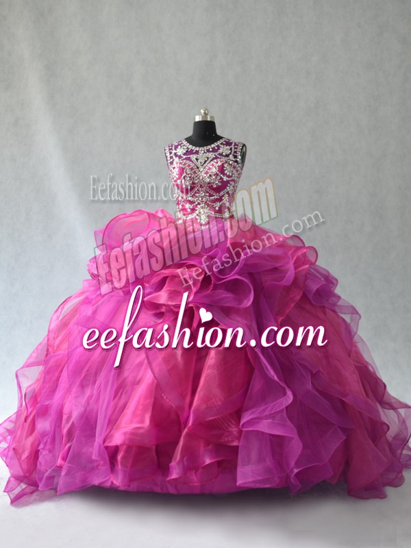 Top Selling Multi-color Sleeveless Floor Length Beading and Ruffles Lace Up Quinceanera Dress